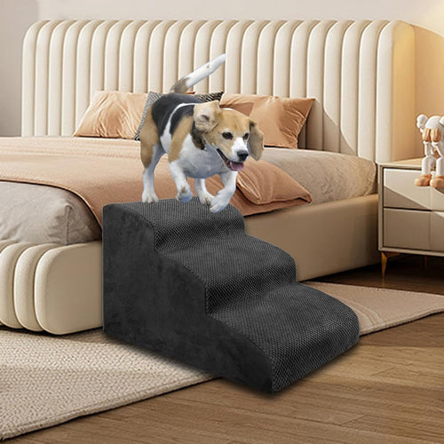 3-Step Dog Stairs Bed Sofa Non-Slip Foam Pet Ladder Black