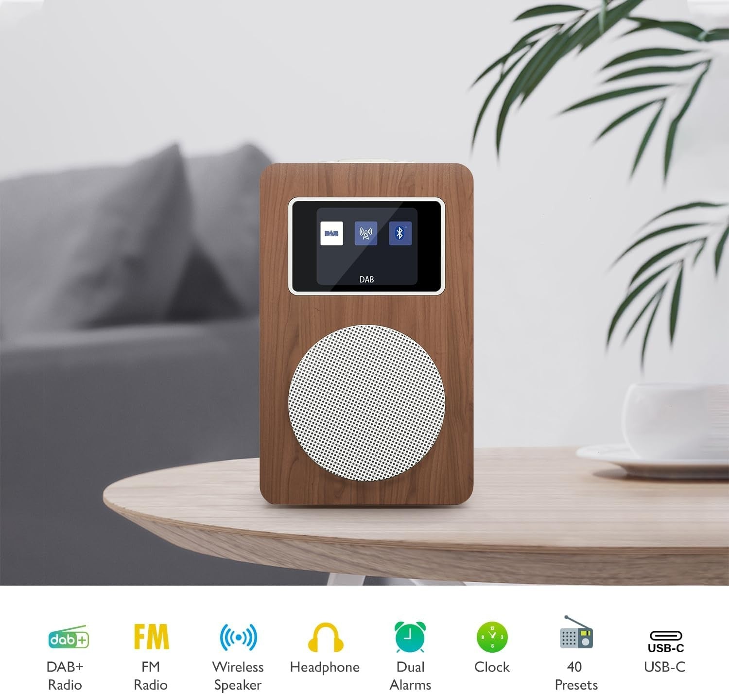 DAB+ Digital Radio Alarm Clock Bluetooth FM Dual Alarm Colour Display