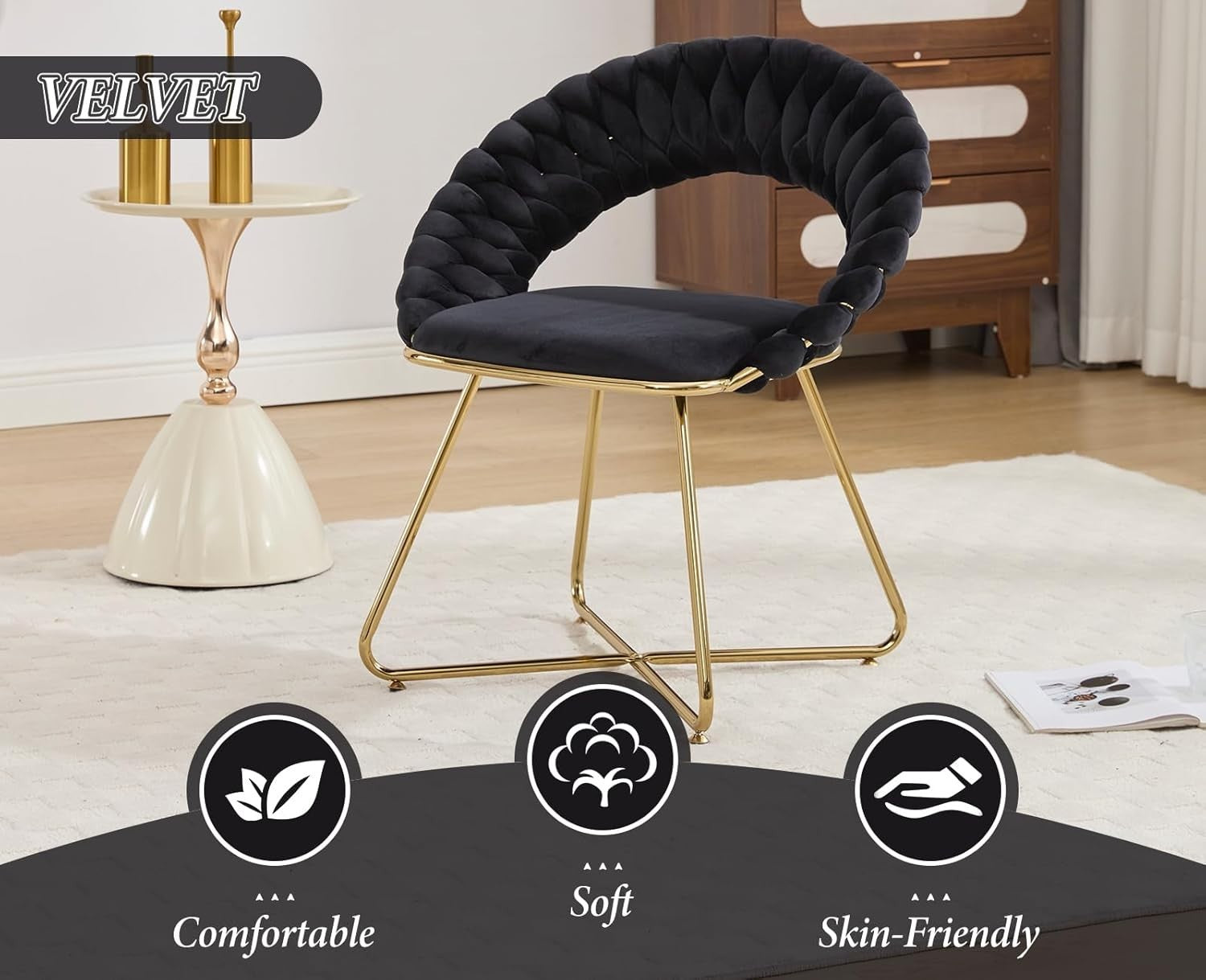 Black Velvet Tub Chairs Set of 2 – Modern Accent Chairs with Gold Metal Legs