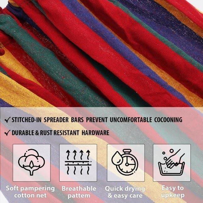 Multicolor Hammock with Foldable Stand | 1 Person 150kg Capacity | Portable 2.85