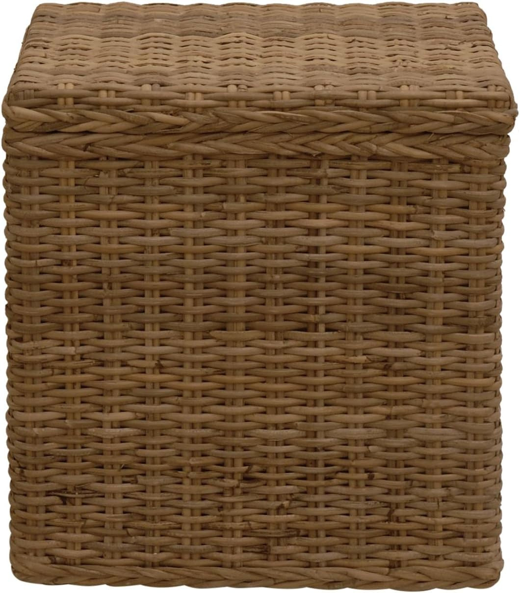 Real Rattan Laundry Basket with Lid & Liner 46x33x50cm Natural Brown