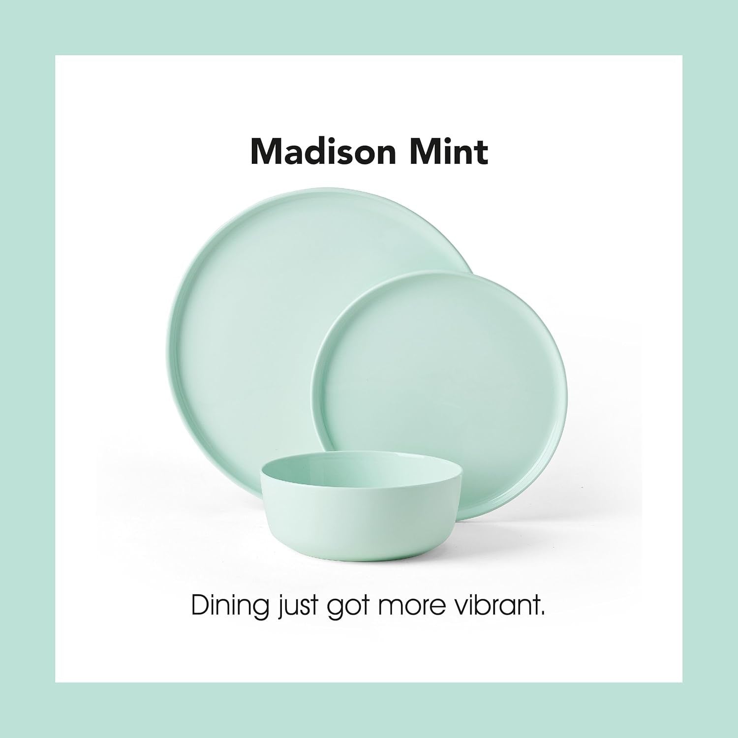 12pc Bone China Dinnerware Set Mint Green Lightweight Plates Bowls Service for 4