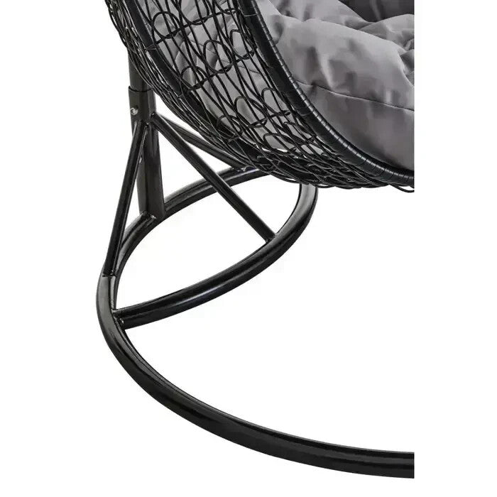 Double Hanging Egg Chair Black Rattan Swing Seat with Grey Cushions Outdoor