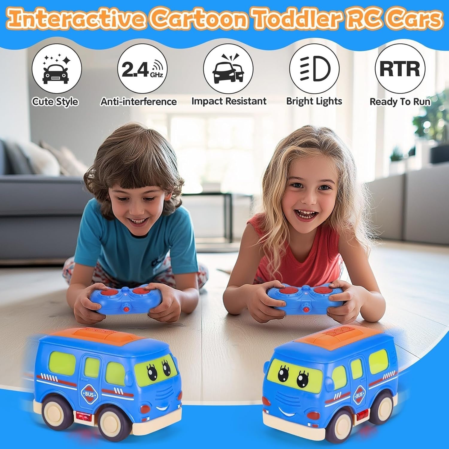 Cartoon RC Bus Toy 2.4GHz Remote Control Car for Toddlers Boys Age 1–3
