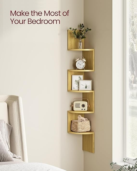 5-Tier Corner Floating Shelf Modern Display Unit for Living Room & Bedroom