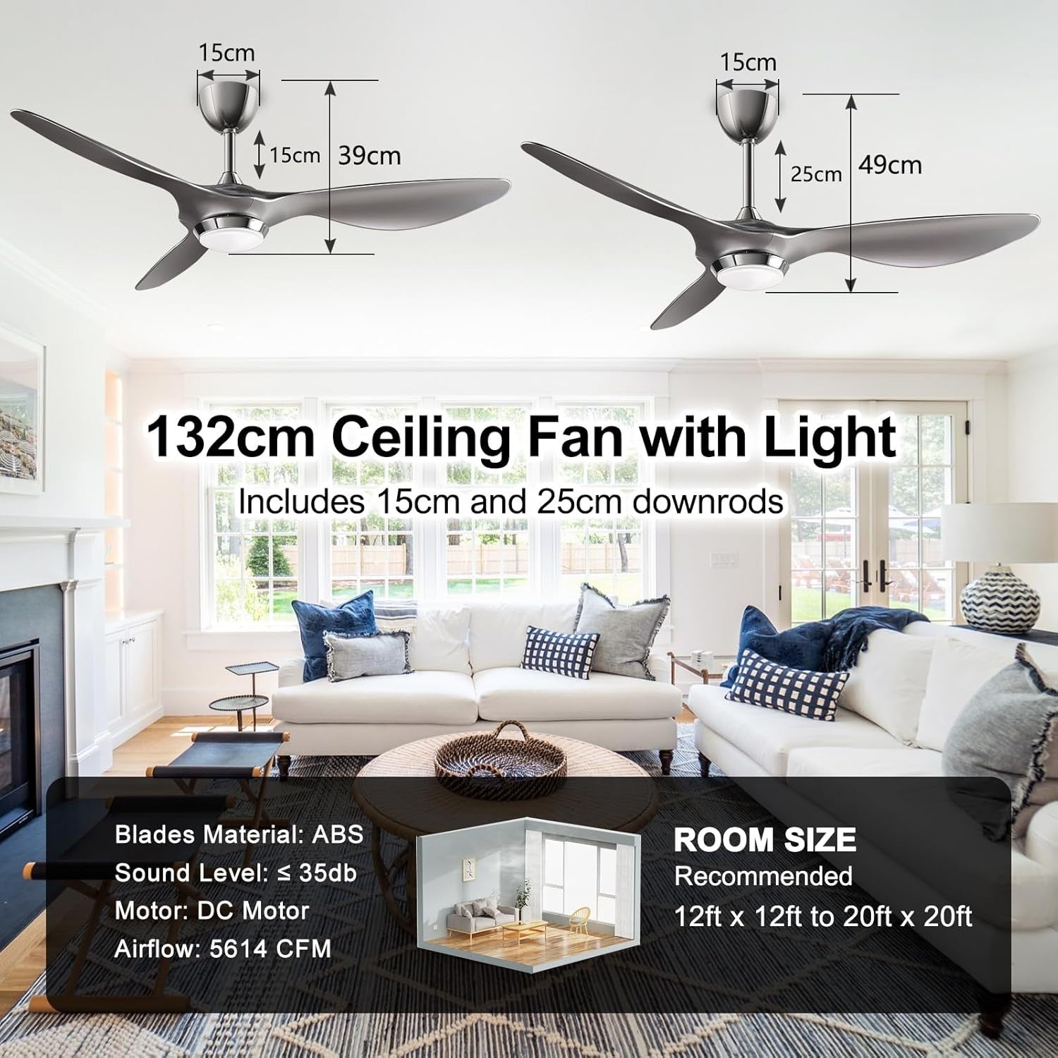 Reiga 132cm Smart Ceiling Fan Remote Silver Blades Dimmable LED