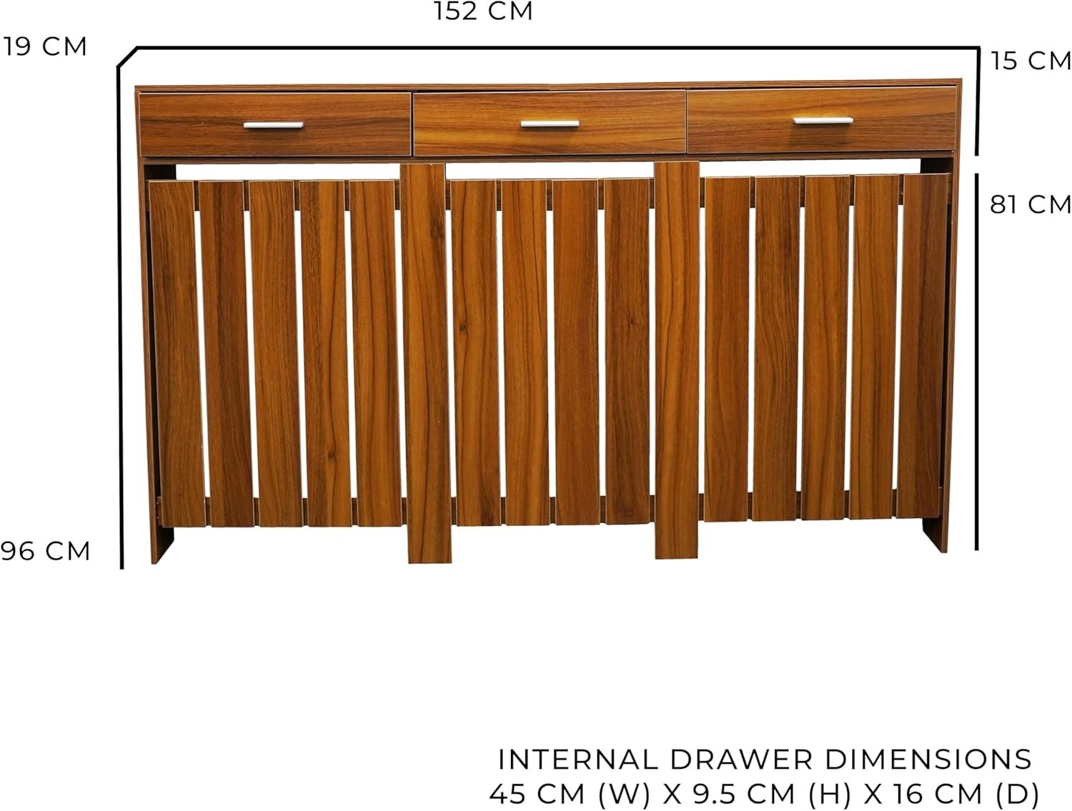 Wood Radiator Cover with Drawers Vertical Slat W152xH96cm Modern Oak Cabinet