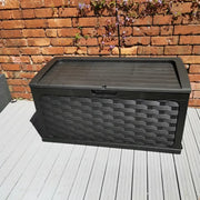 335L Outdoor Rattan Storage Box Bench Seat Black Waterproof Chest
