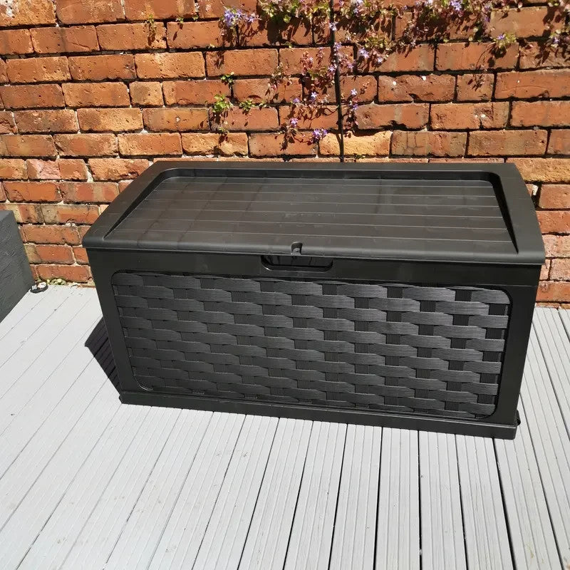 335L Outdoor Rattan Storage Box Bench Seat Black Waterproof Chest