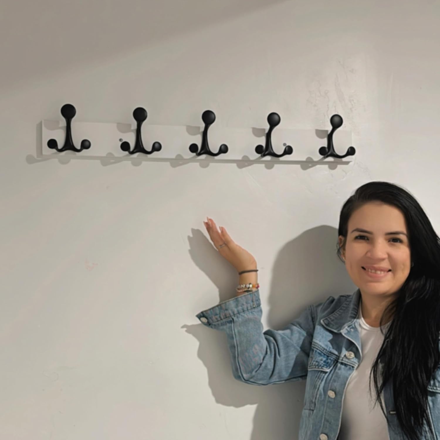 Modern White Wall Coat Rack 61cm – 5 Triple Hooks Heavy Duty Hanger for Hallway