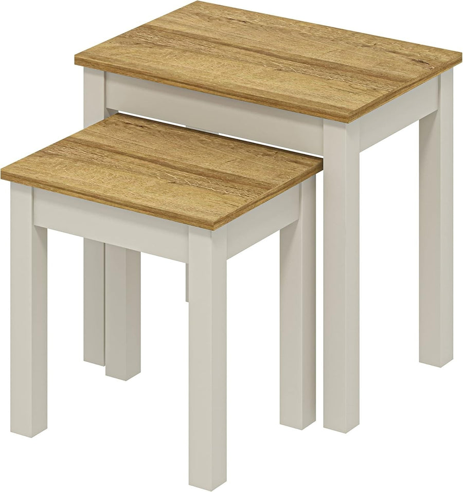 Nesting Side Tables Set of 2 Coffee End Table Wood Light Grey Small Space
