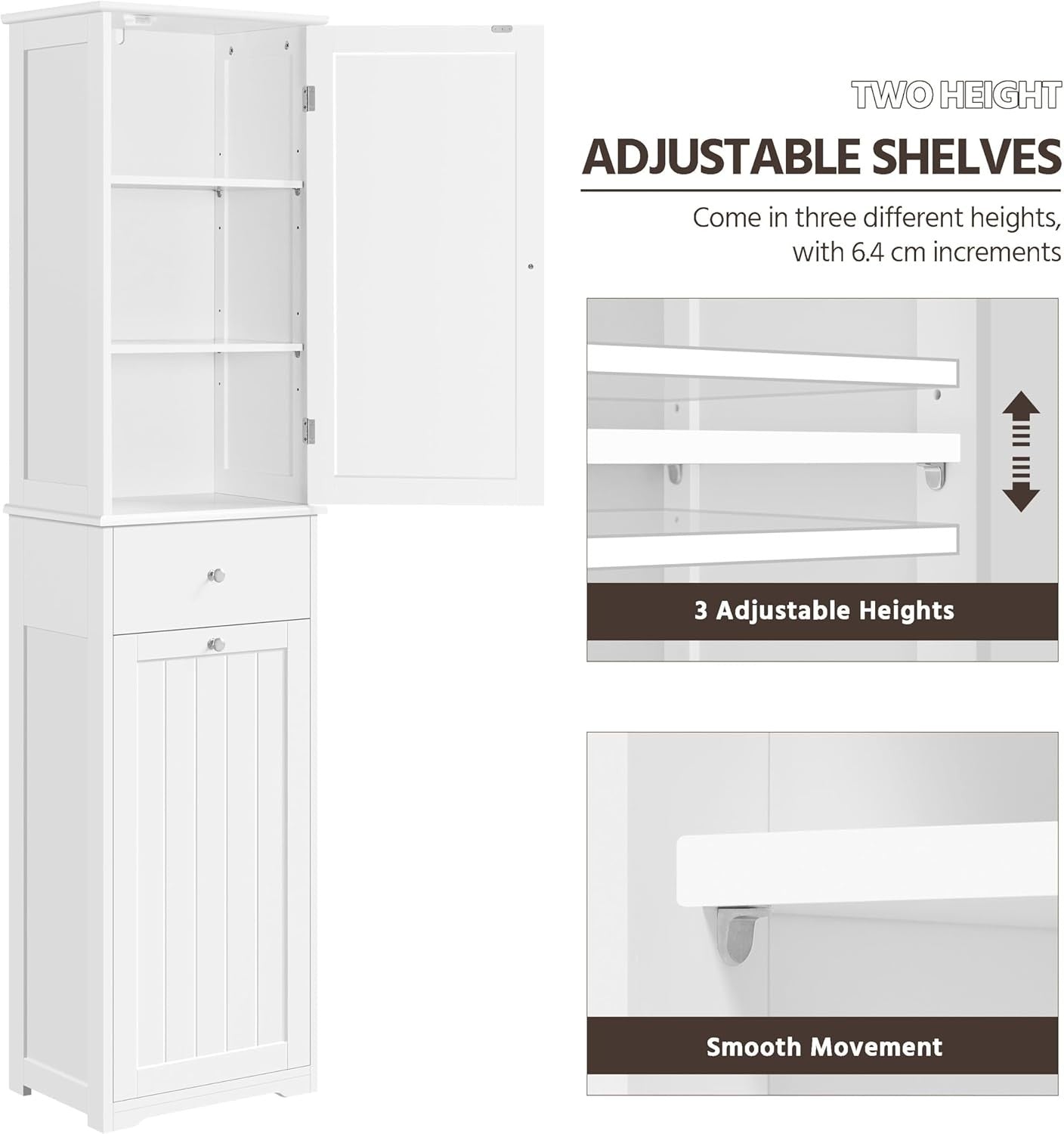 Tall Bathroom Cabinet with Tilt-Out Laundry Basket & Storage Shelves | 180cm Whi