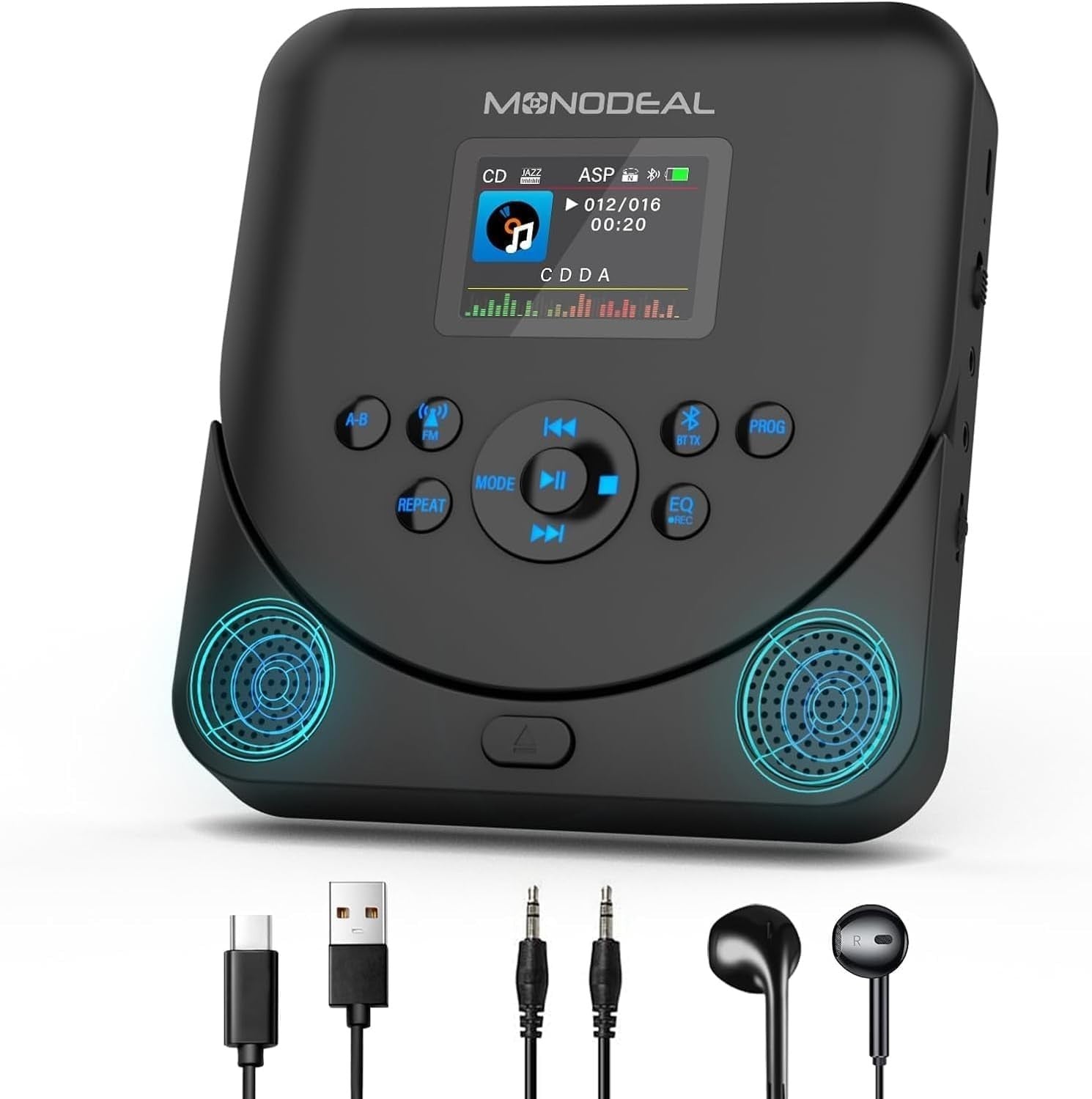 Portable CD Player Bluetooth TFT Display Rechargeable Anti Skip