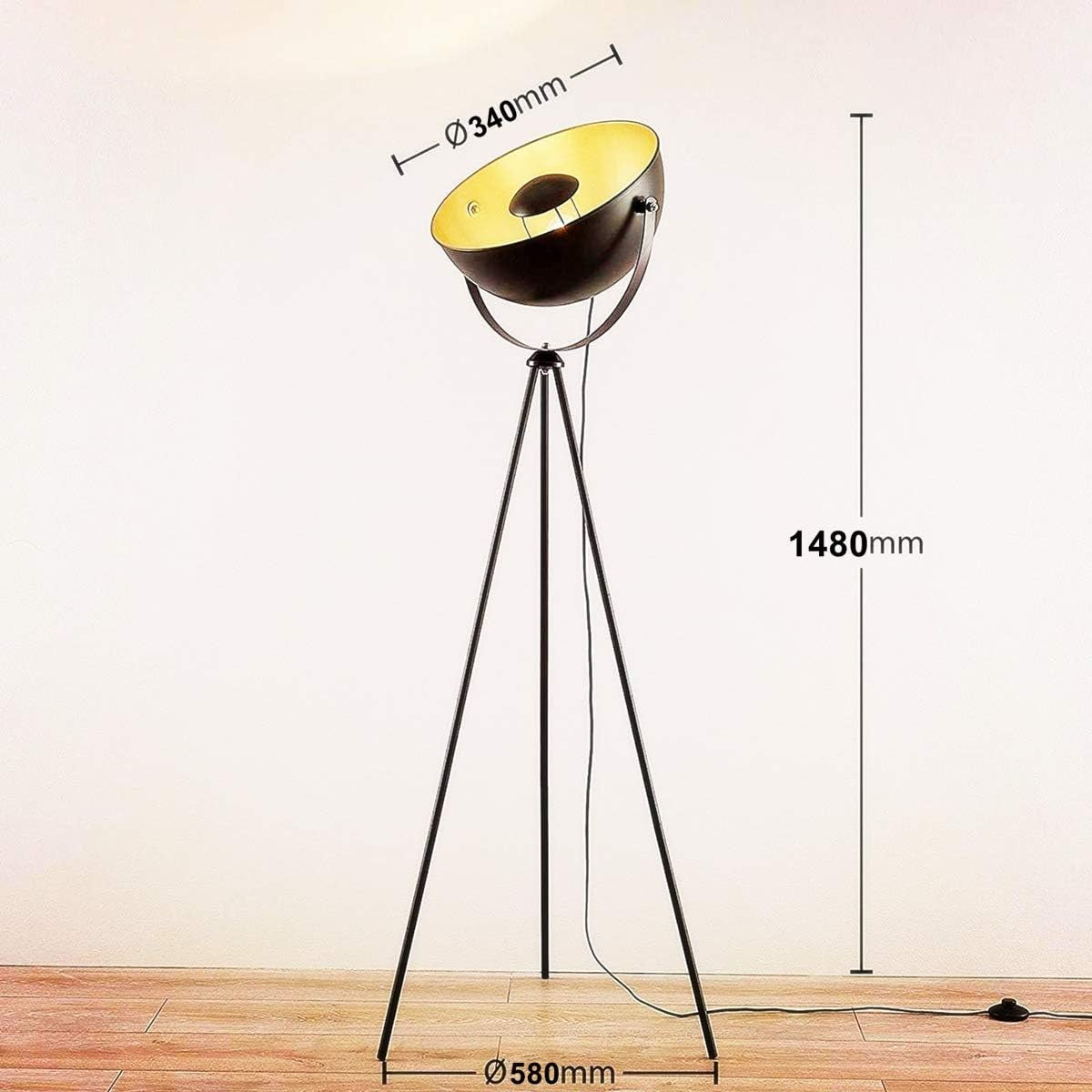 Retro Tripod Floor Lamp Vintage Black Gold Studio Light Metal Standing Lamp