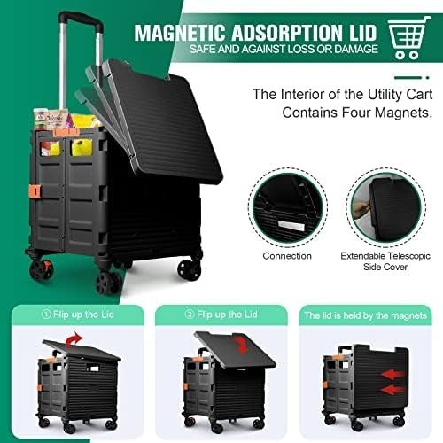 Folding Shopping Trolley 55kg Heavy Duty Cart 360° Wheels Adjustable Handle
