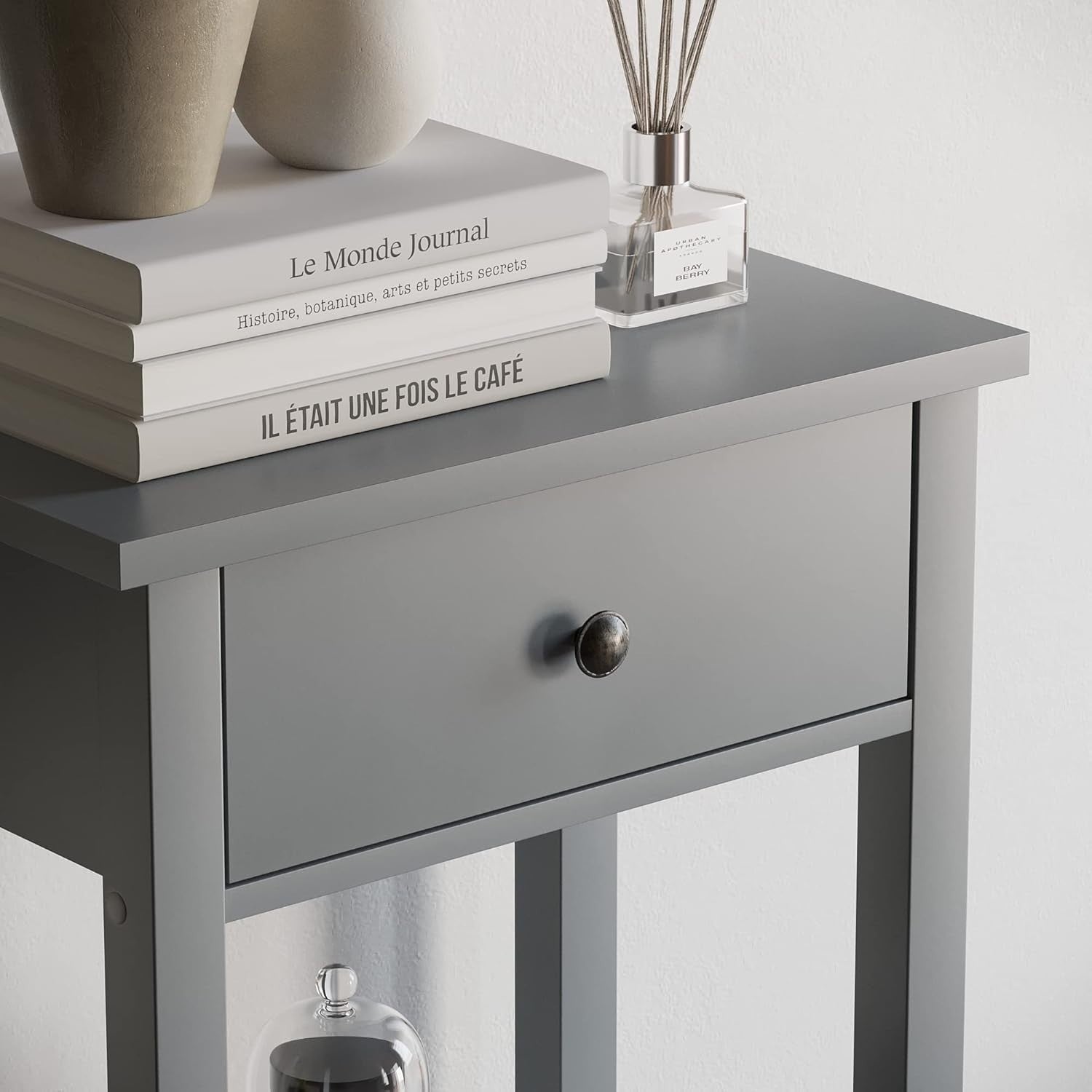 Grey Console Table with 1 Drawer & Undershelf – Space-Saving Hallway Storage
