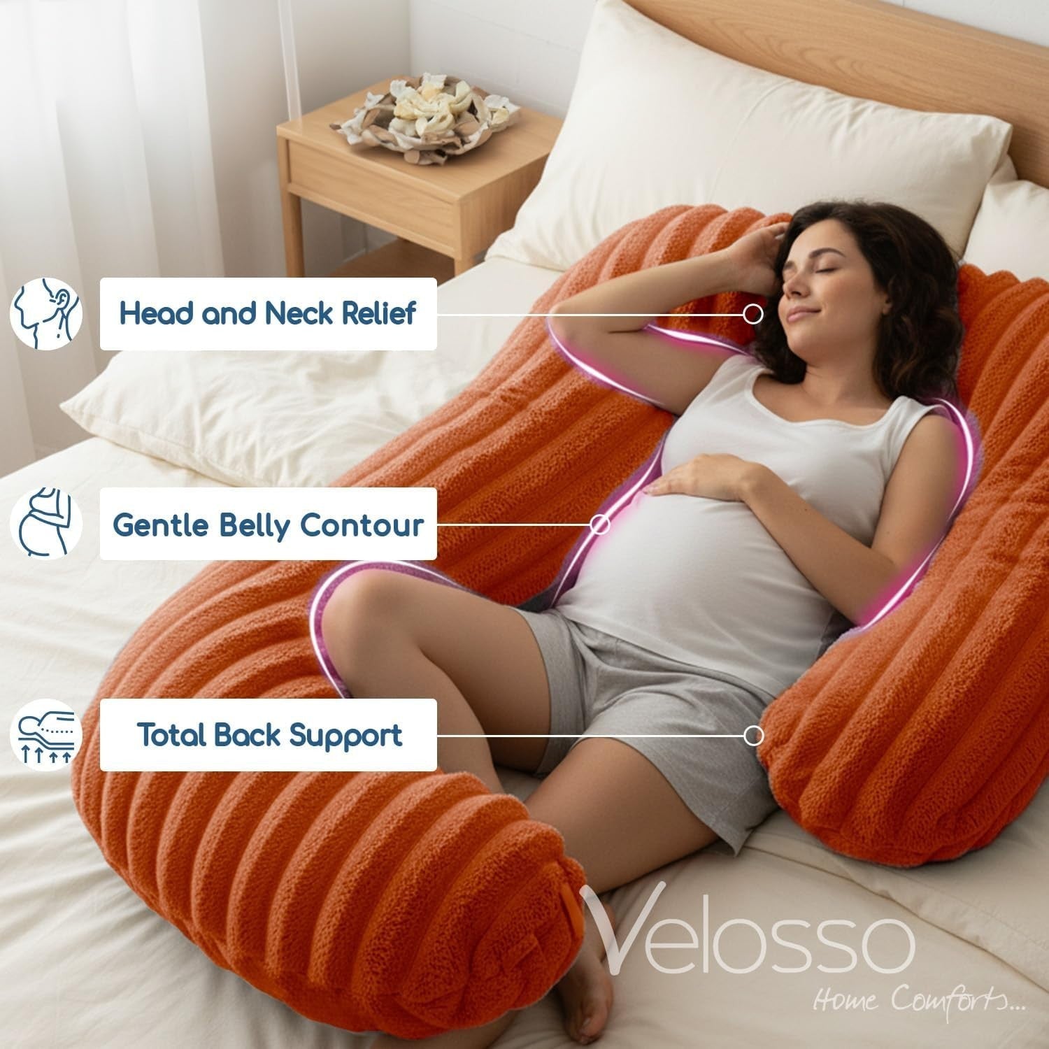 U Shaped Pregnancy Pillow Full Body Velvet Plush Side Sleeper Support