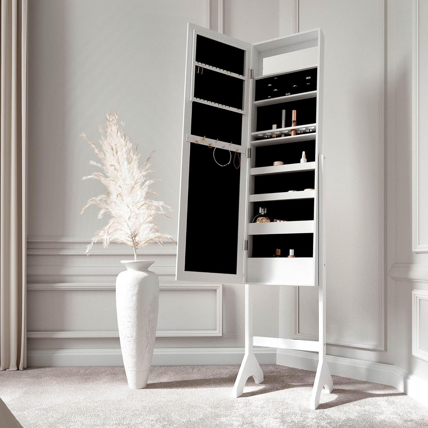 White Full Length Mirror Jewellery Cabinet Storage with Drawers