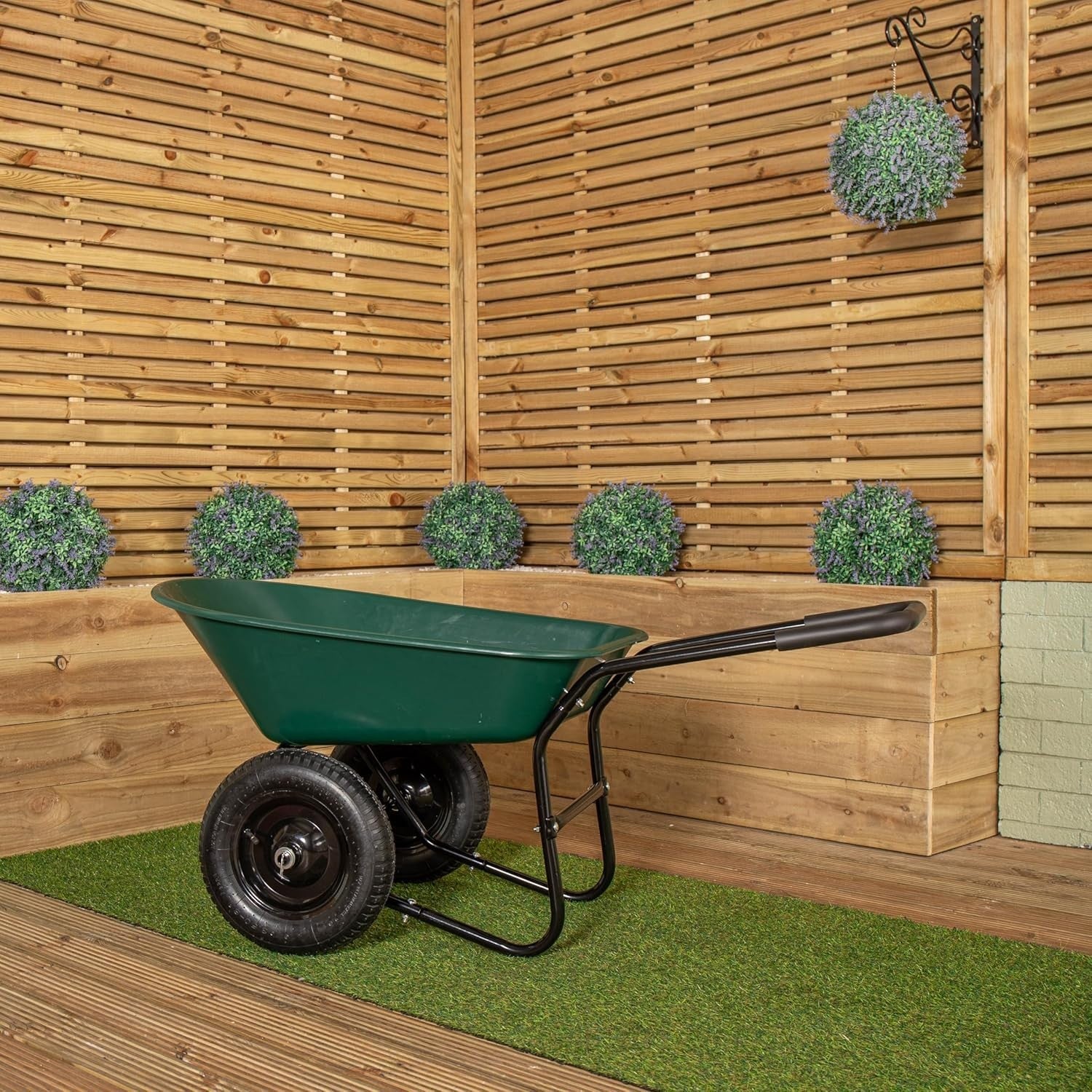 85L 2-Wheel Wheelbarrow Green – Plastic Tub w/ Pneumatic Tyres Heavy Duty 150kg