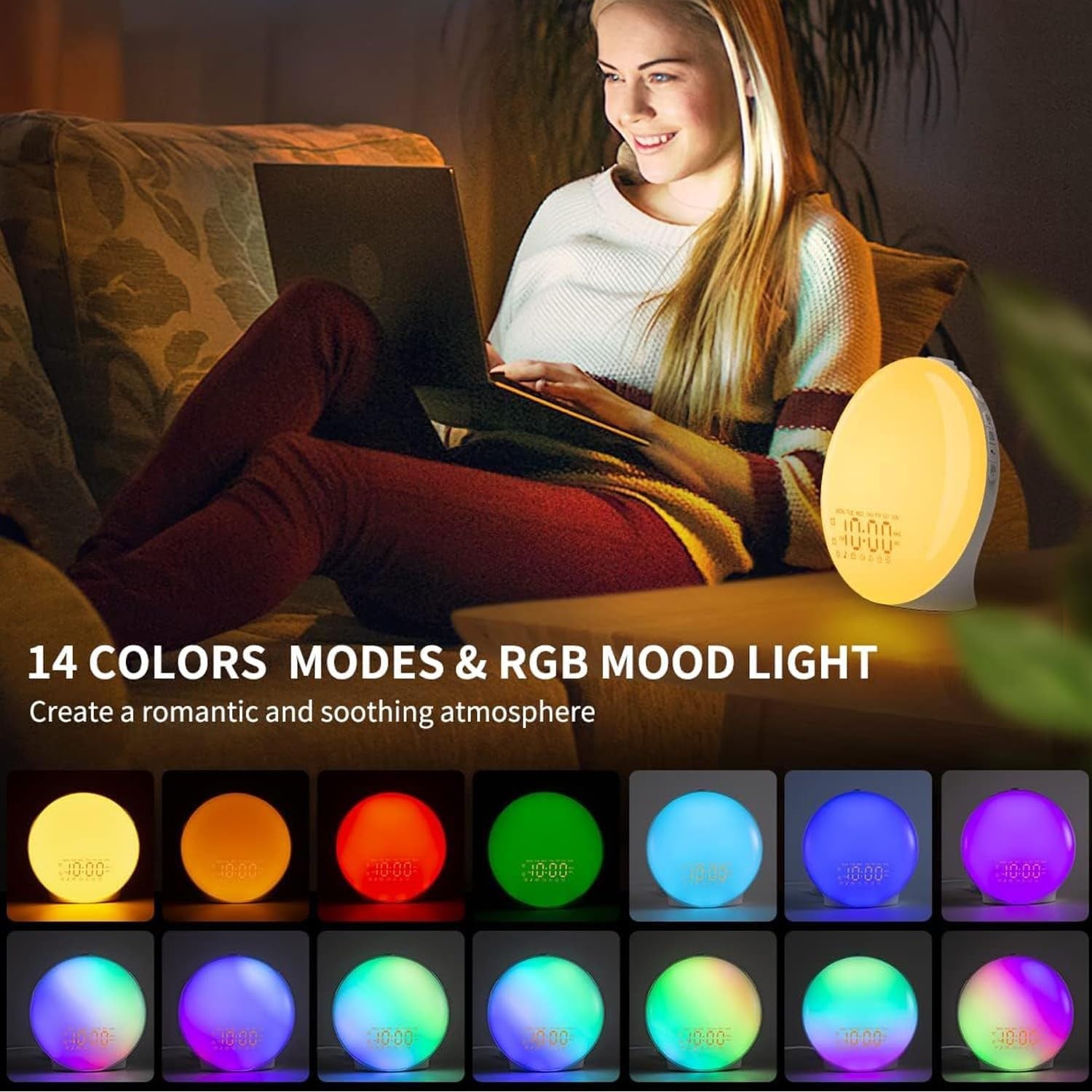 Sunrise Alarm Clock Wake Up Light FM Radio Dual Alarm Sleep Aid LED