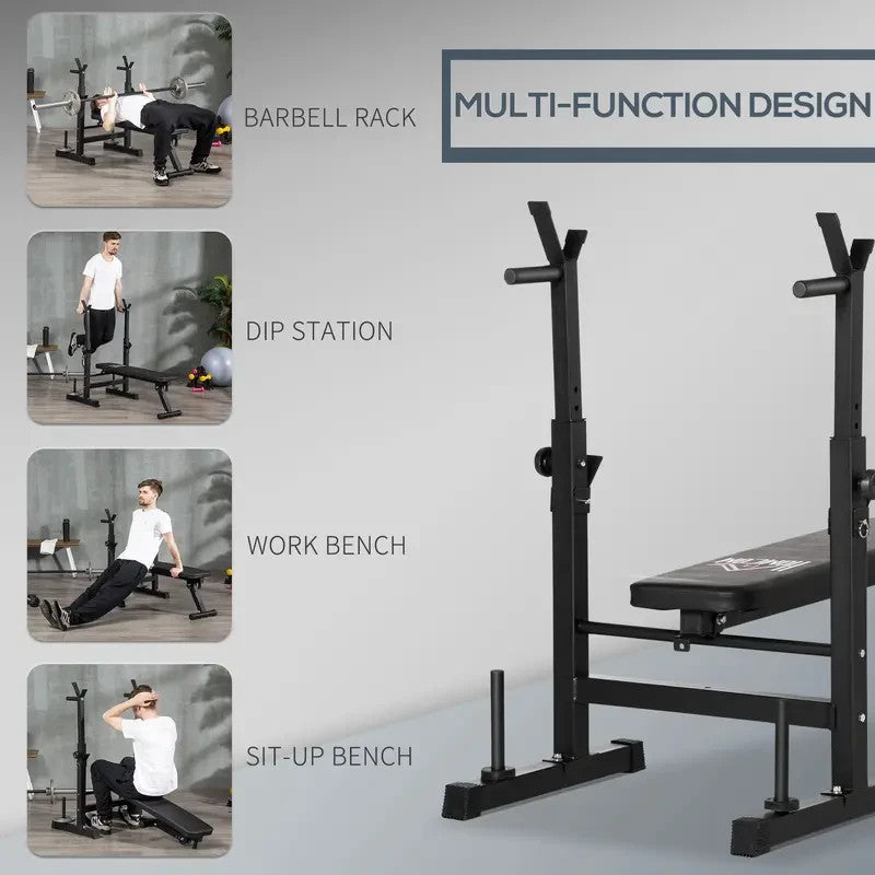 Adjustable Foldable Weight Bench w/ Barbell Rack Dip Station Home Gym