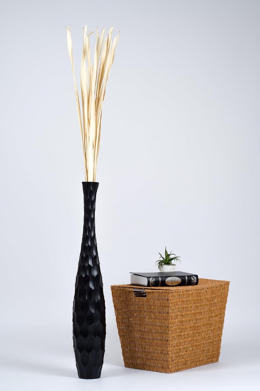 Large Black Floor Vase 85cm Tall Wooden Decor for Pampas Grass
