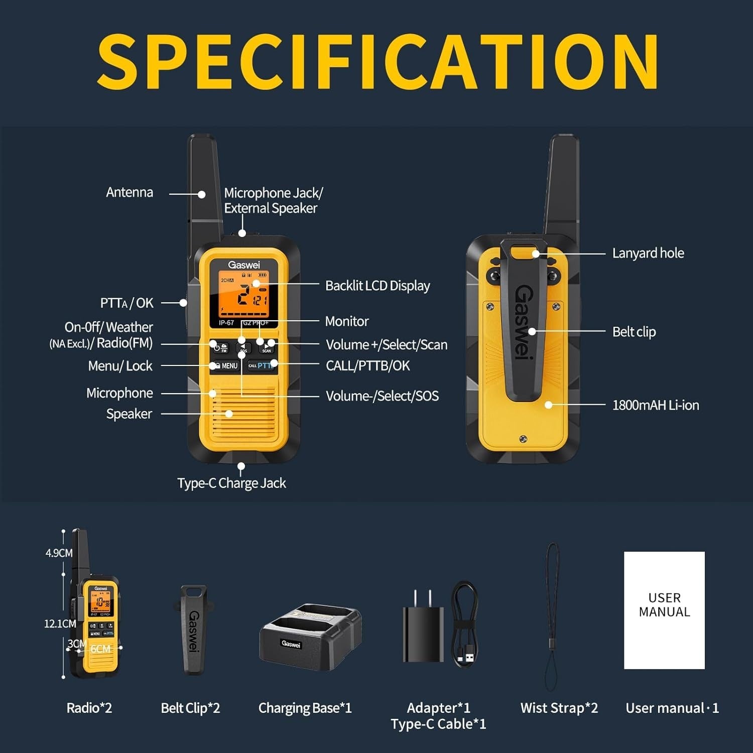 IP67 Waterproof Floating Walkie Talkies 2 Pack Dual PTT FM SOS VOX