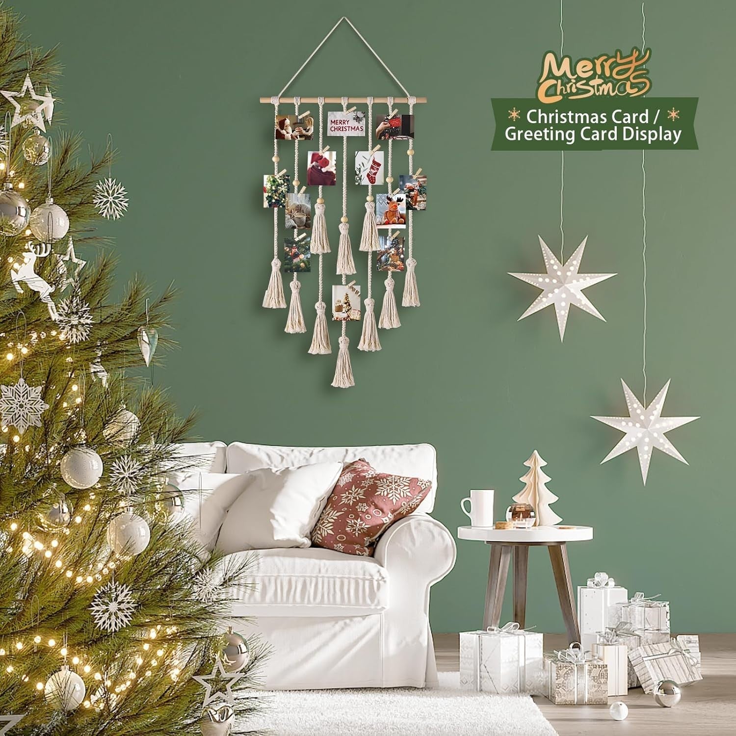 Boho Macrame Photo Display Wall Decor – 30 Clip Hanging Frame