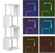 5-Tier S-Shaped Corner Bookcase with 6-Colour LED Lights White Display Shelf Uni