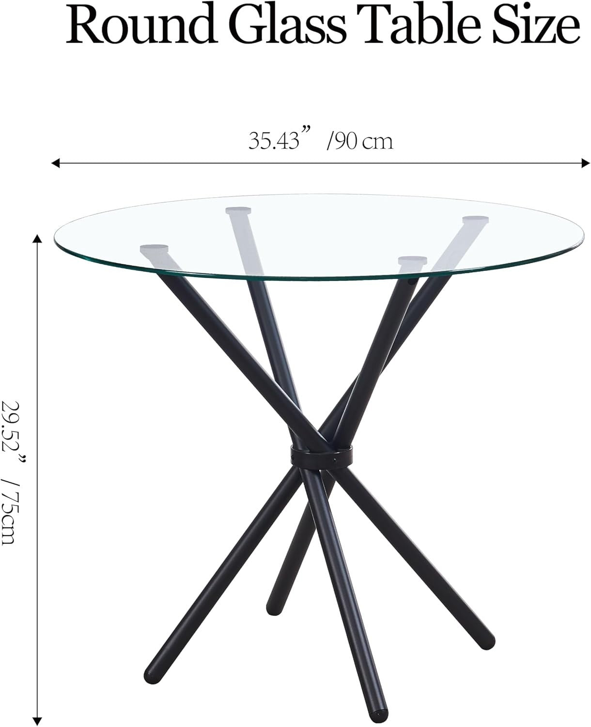 Contemporary 5-Piece Round Glass Dining Table with 4 Grey Chairs