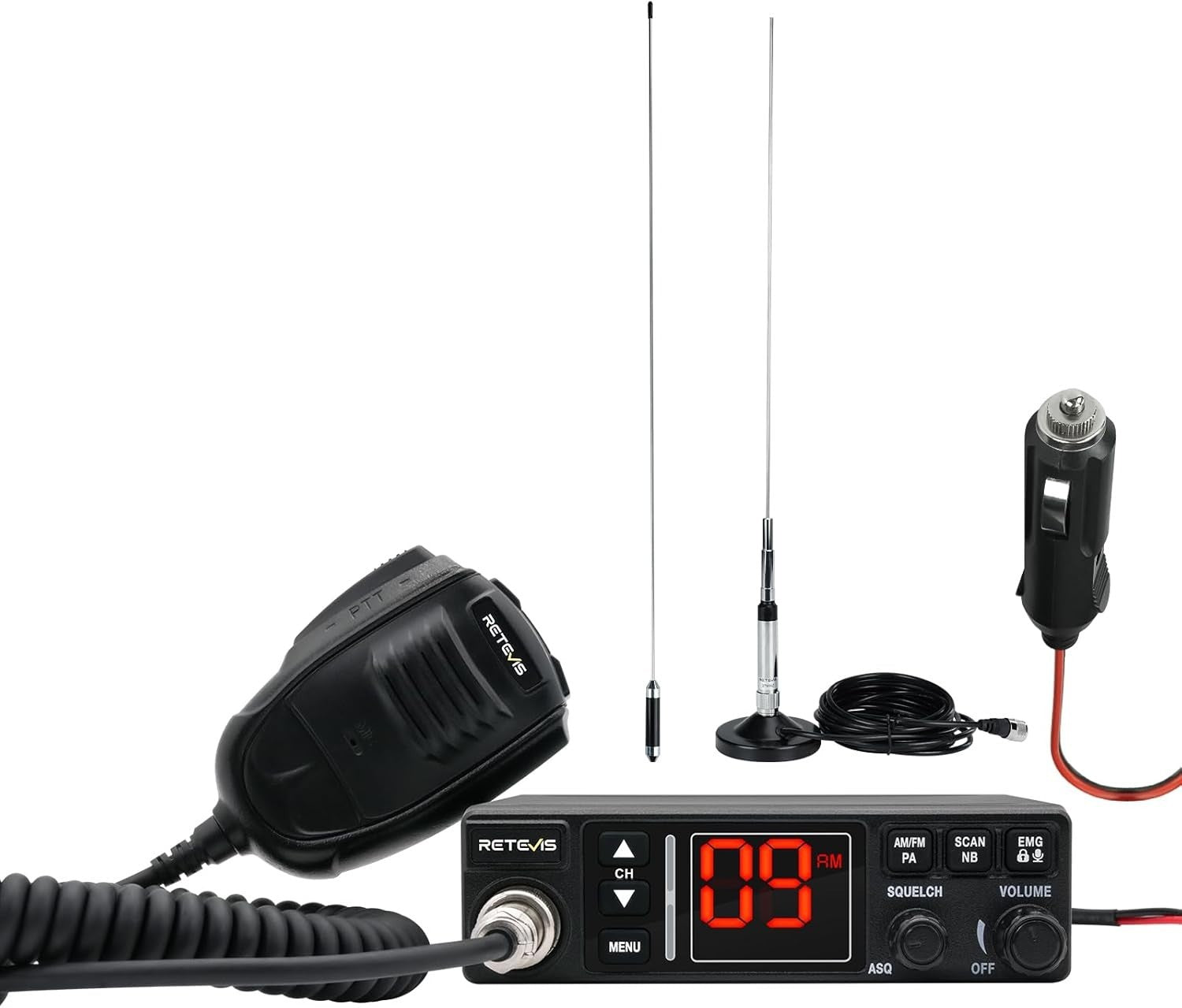 Portable 12/24V CB Radio Kit with Antenna, AM/FM, PA & VOX