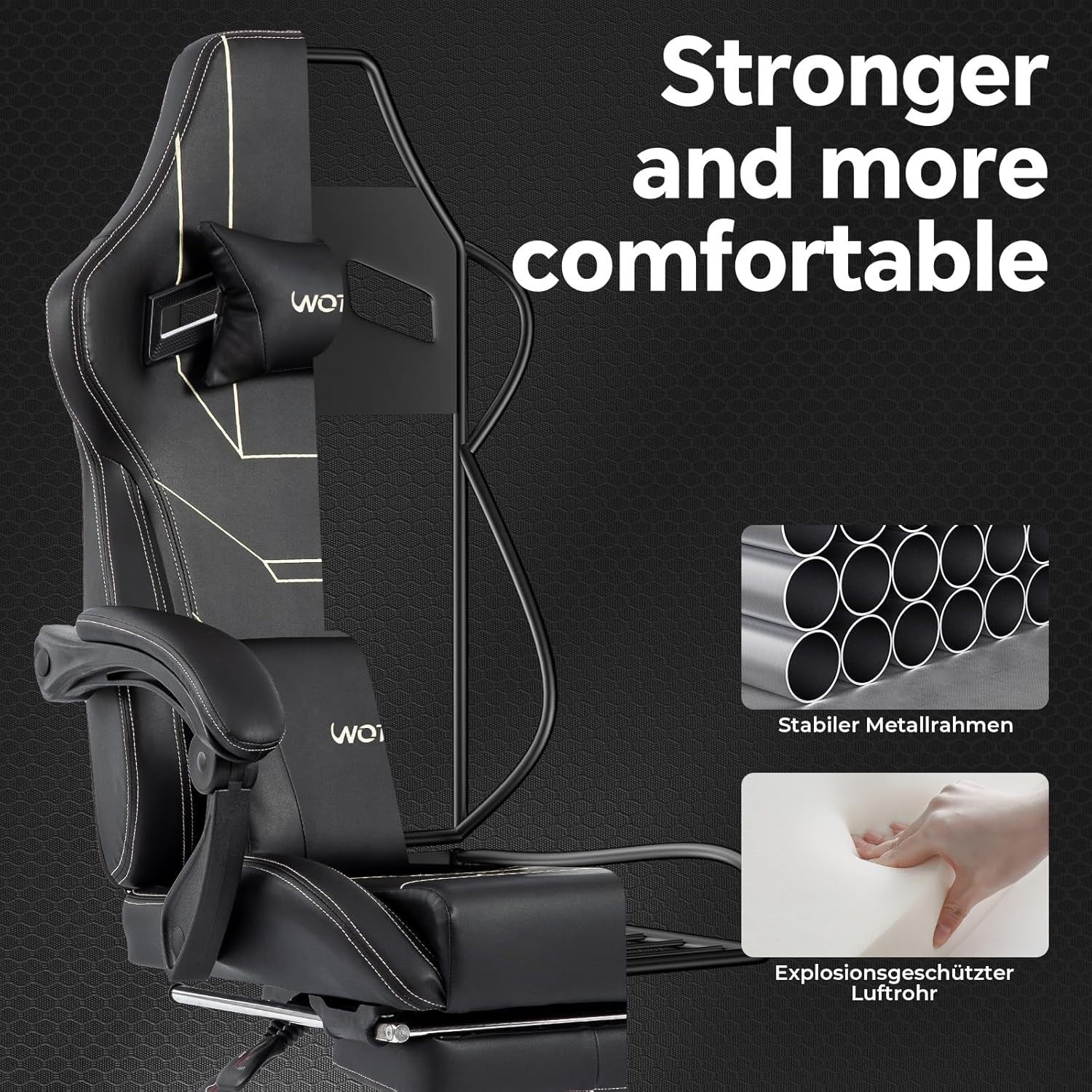 Black Ergonomic Gaming Chair Adjustable Recliner Headrest Footrest 330lbs Suppor