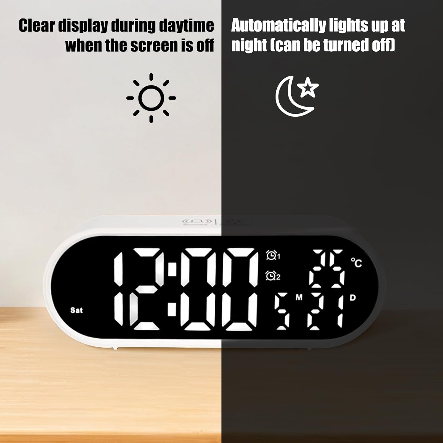 Large Display Digital Alarm Clock Mirror USB Dual Alarm Snooze Bedroom