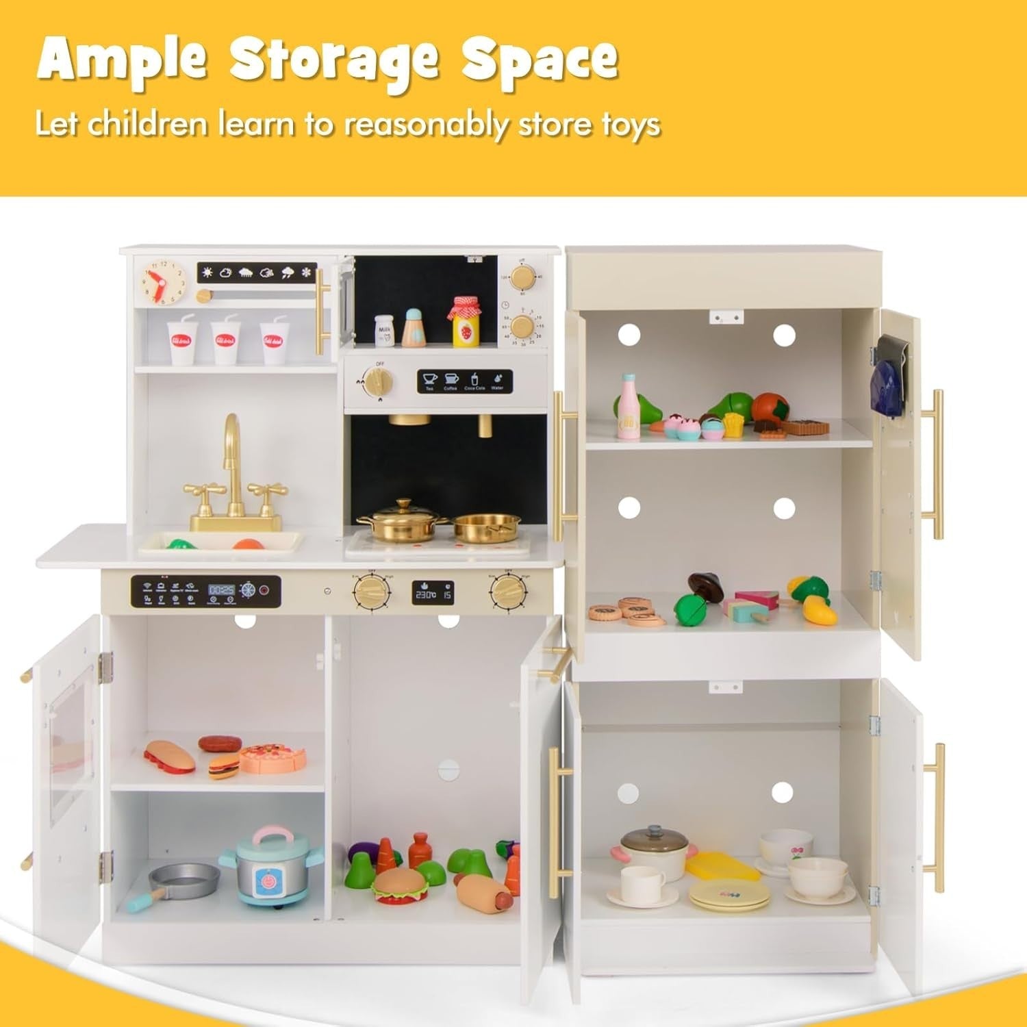 Large Kids Play Kitchen Set w/ Fridge Microwave Lights Sounds Toy