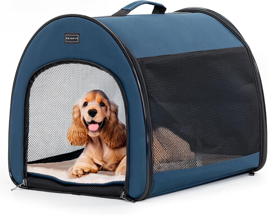 Portable Soft Dog Crate 67x50x50cm Lightweight Travel Kennel with Mat
