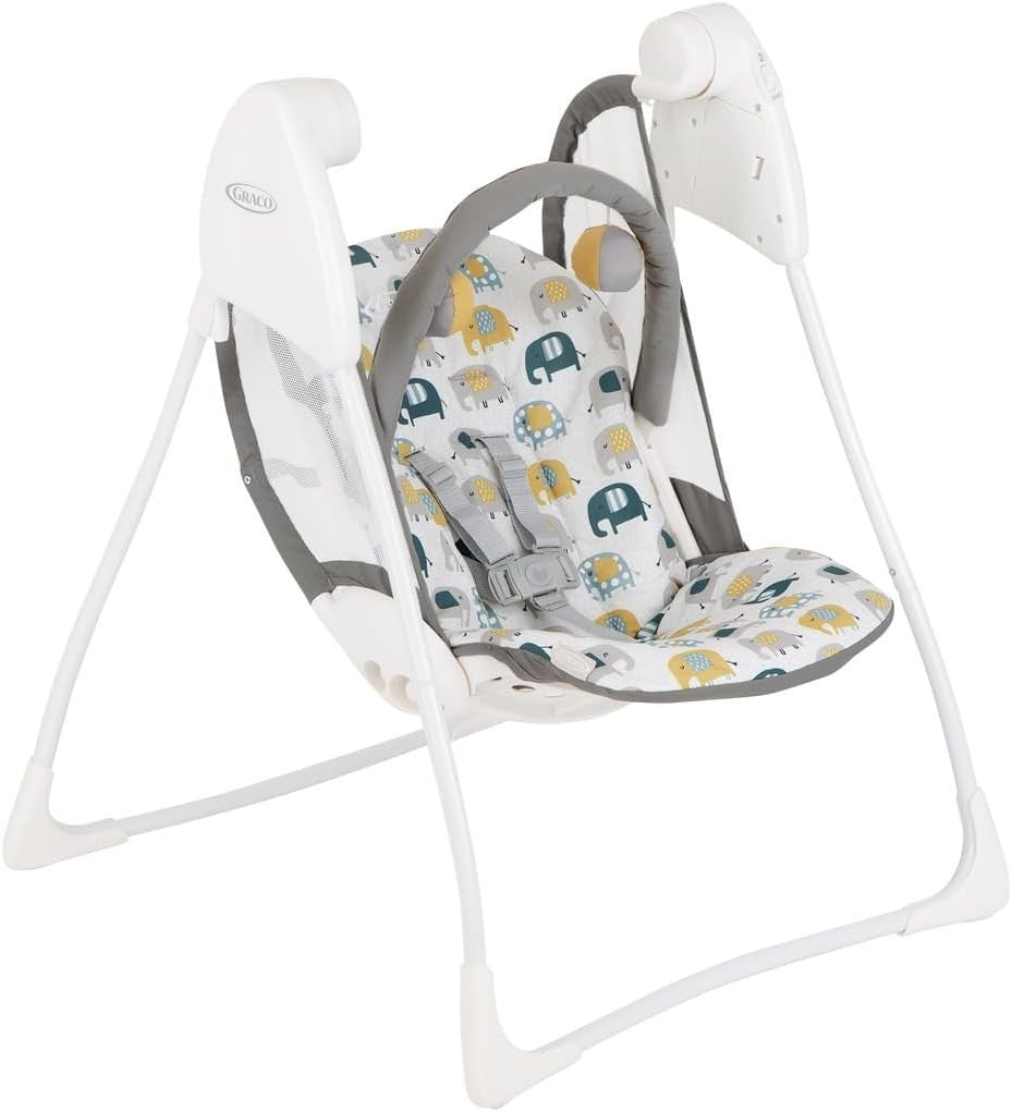 Compact Baby Swing with 2 Speeds Recline Toy Bar Foldable Seat 0-6m