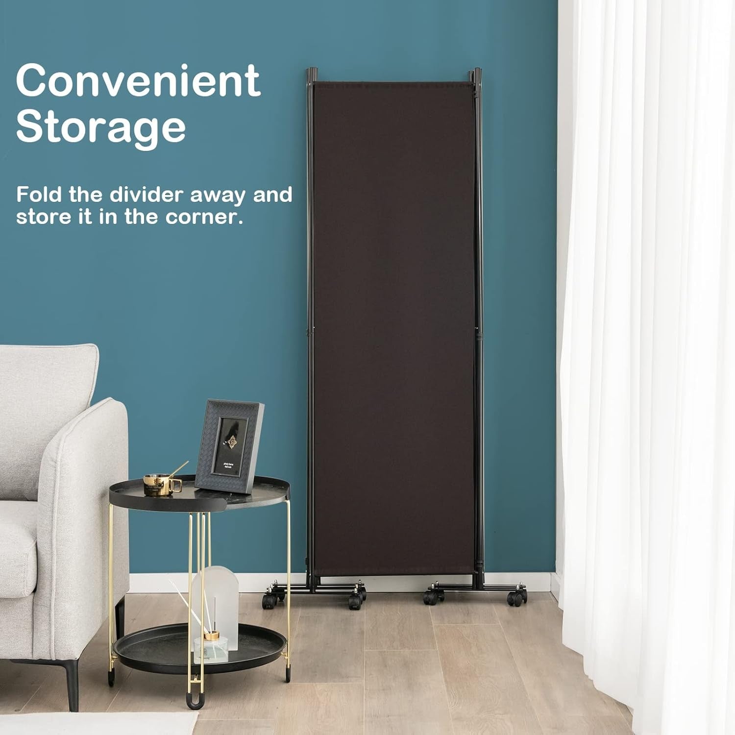4-Panel Brown Folding Room Divider 224x30x172cm Privacy Screen Partition