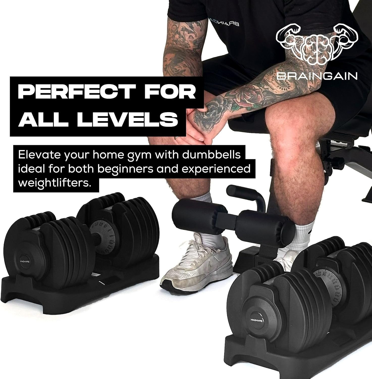 Adjustable Dumbbell Pair 24kg Smart-Click Anti-Slip Home Gym Weights
