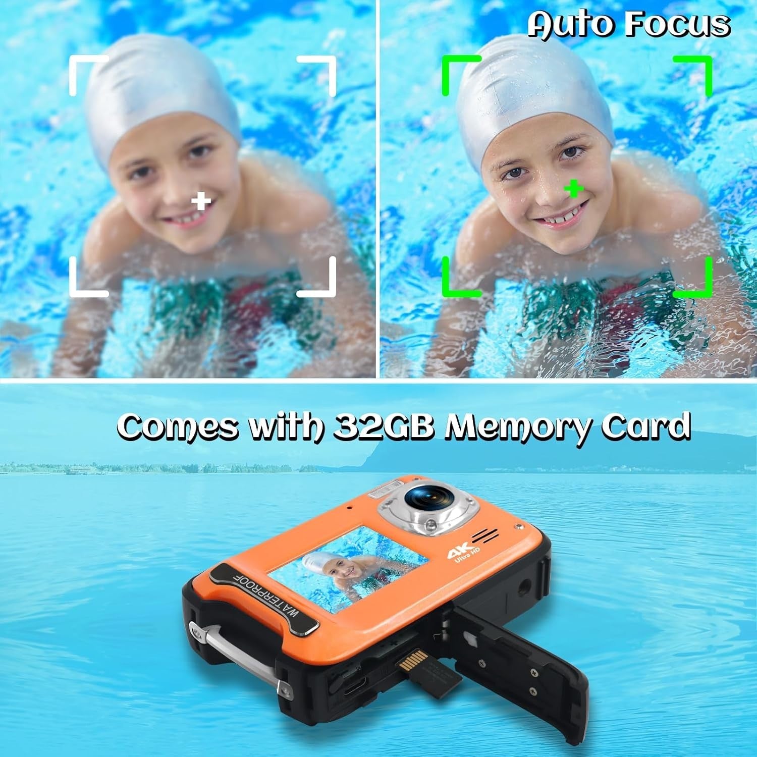 4K 48MP Waterproof Digital Camera 17FT Underwater Dual Screen 18X Zoom