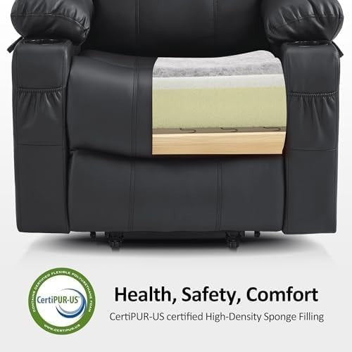 Electric Riser Recliner Chair Lift Assist Heated Massage USB Faux Leather Black