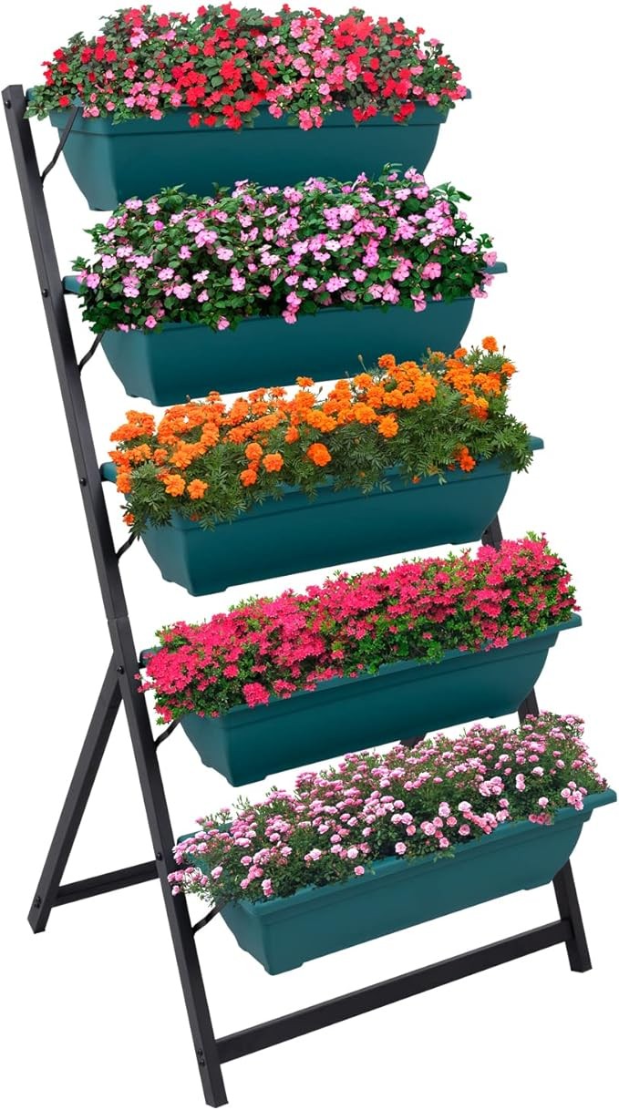 5 Tier Metal Garden Planter Stand Outdoor Flower Shelf Ladder Plant Display Rack