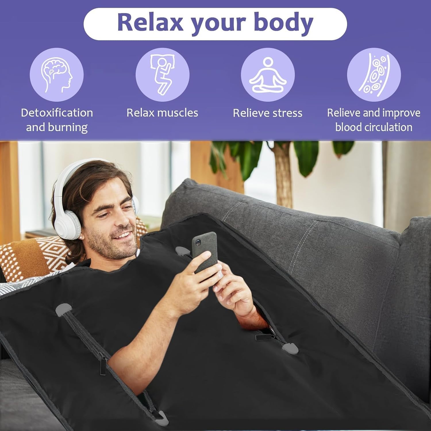 Portable Sauna Blanket – Fast Heating 20s, 0-60min Timer, Home Detox Spa