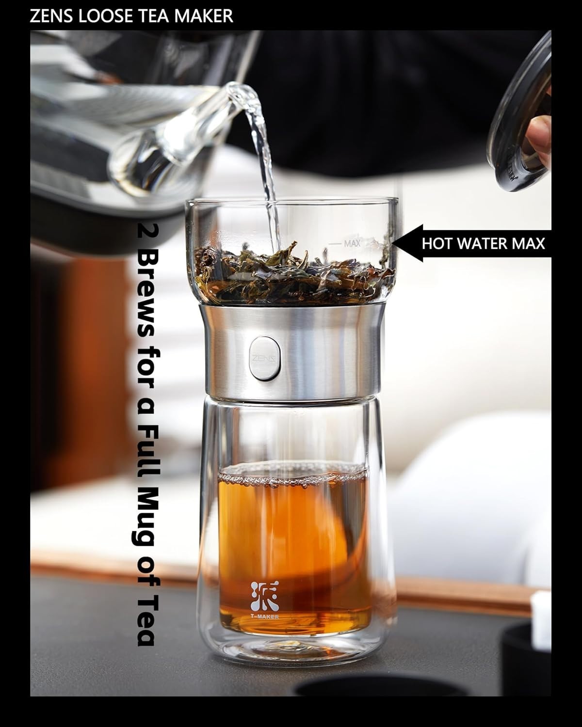 Loose Leaf Tea Maker 270ml One Touch Brewer Glass Infuser Cup Set