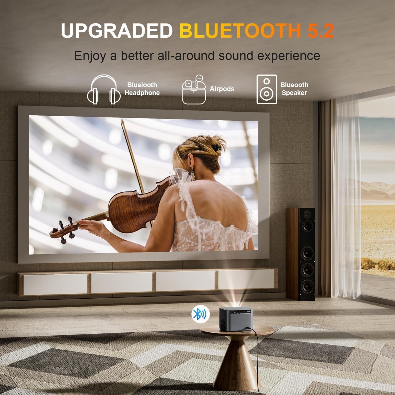 1080P Smart Projector WiFi6 Bluetooth Auto Focus Dustproof