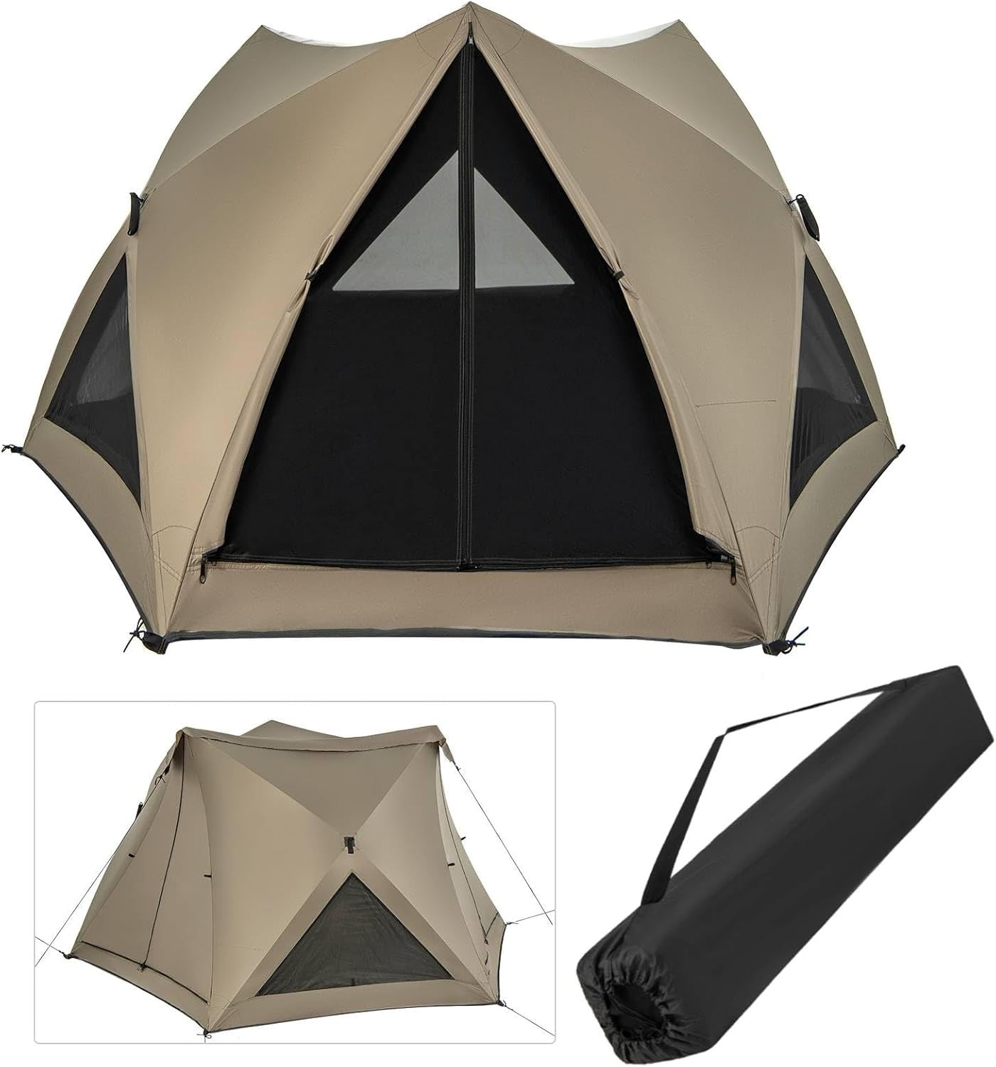 4-6 Person Instant Pop Up Camping Tent 6 Sided w/ Rainfly