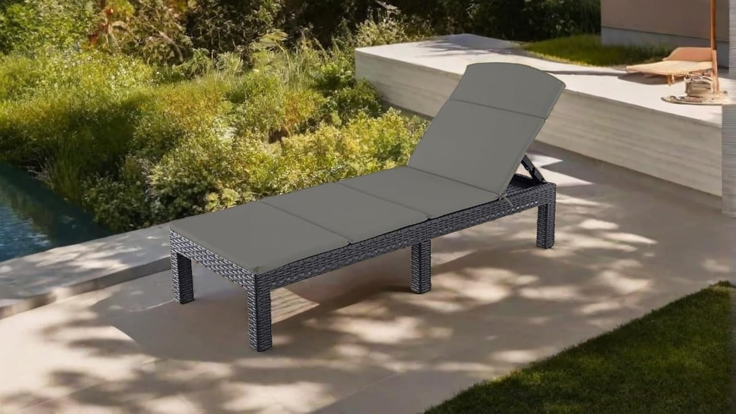 Adjustable Outdoor Garden Sun Lounger with Cushion, Weatherproof & Foldable