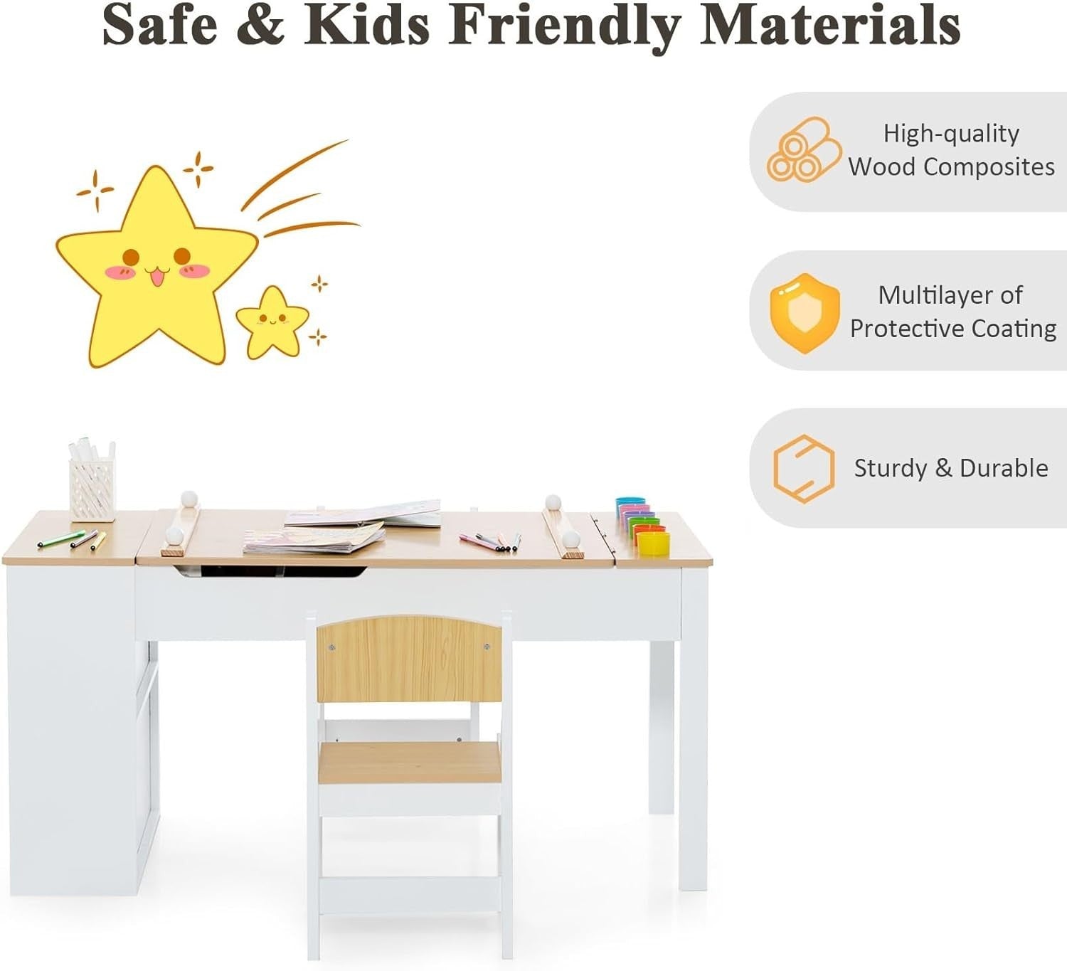Kids 2-in-1 Art & Study Table with Lift-Top, Storage Boxes & Paper Roll
