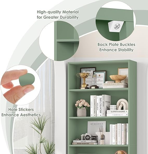 Tall 6-Tier Bookshelf Green Freestanding Storage Unit Open Display Shelf 60x23.5