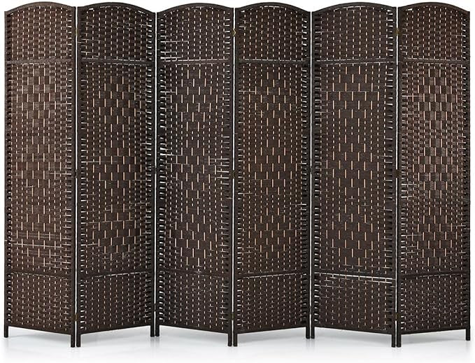 Dark Brown Bamboo 6 Panel Folding Room Divider – Freestanding Privacy Screen