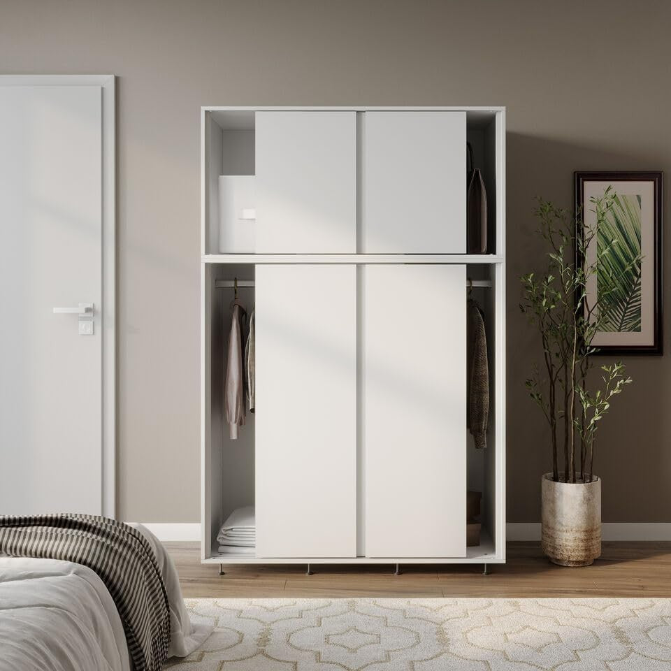 6-Door Sliding Wardrobe White Doors | Modern Spacious Bedroom Closet